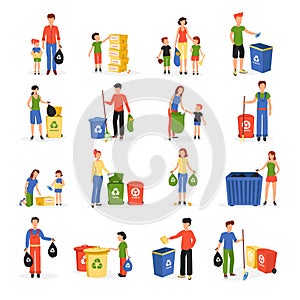 People Recycling Waste Flat Icons Collection