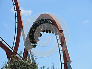 People on Red Roller Coaster.port aventura photo