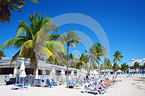 People relax at the sunny South Beach of Key West