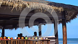 People Relaxing in Bamboo Hut by the Sea