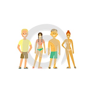 People relaxing at the beach. Vector set of characters in a flat style. People in swimsuits.