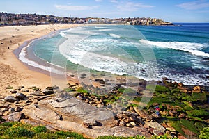 People relaxing on the Bondi beach in Sydney