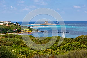 People relaxing on the La Pelosa beach, Sardinia