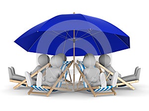 People rest under parasol. Isolated 3D