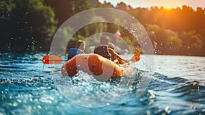 People Riding on the Back of a Raft