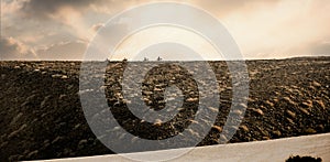 people riding a horse in the desert of the Canary Islands.