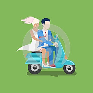 People riding moped vector creative flat design il