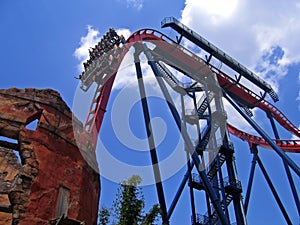 People riding on rollercoaster