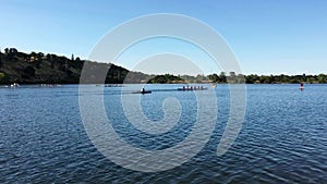 People Rowing In Boats On Lake In Folsom California