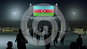 People run away from the Republic of Azerbaijan. Through the border checkpoint gate at night - 3D