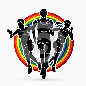 People run, runner, marathon running, team work running, group of people running graphic vector