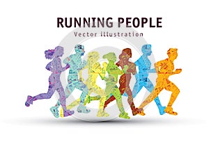 People run sport marathon color silhouette.