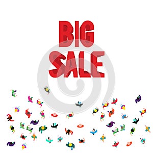 People run to an red 3D big sale