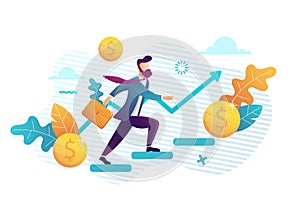 People run to their goal on the stairs , move up motivation, the path to the target`s achievement. Vector illustration photo