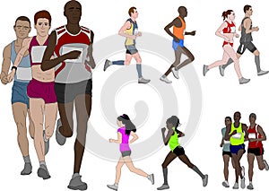 People running, detailed color illustration