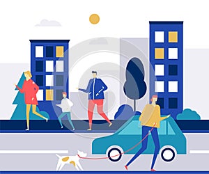 People running - flat design style colorful illustration