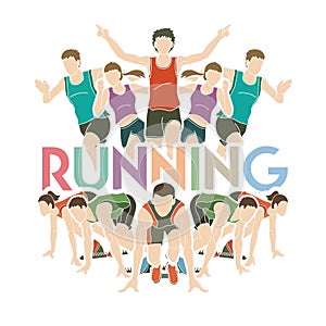 People running, Marathon Runner with text Running graphic vector