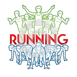 People running, Marathon Runner with text Running graphic vector