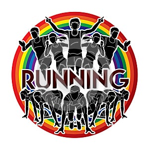 People running, Marathon Runner with text Running graphic vector