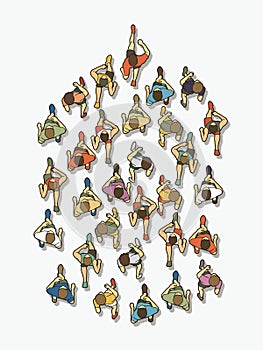 People running top view, marathon bird eye view graphic vector.