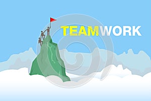 people running up a mountain, leadership, teamwork, success concept