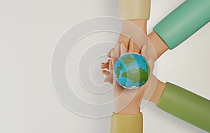 People`s hands to support the world on white background