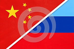 People`s Republic of China or PRC and Luhansk Republic or LNR, national flag from textile photo