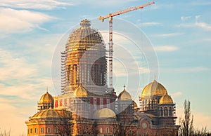 People`s Salvation Cathedral Catedrala Mantuirii Neamului construction site. Christian orthodox cathedral detail view. Buchares