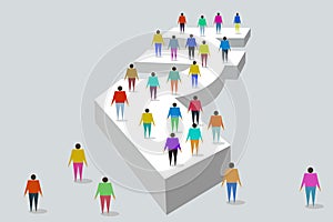 People sanding on a structure in shape of  Indian currency Rupee