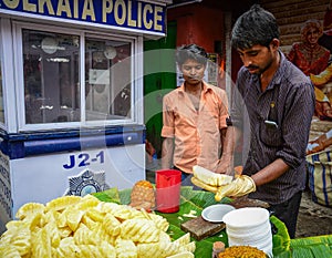 People selling fresh fruits at market in Kolkata, India