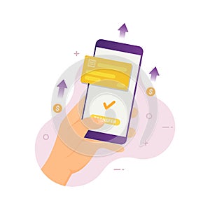 People sending money with mobile phone through payment app. Vector illustration for mobile money