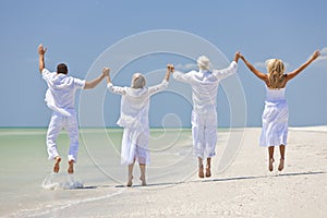 People Seniors Family Generations Jumping on Beach