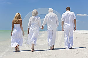 People Seniors Generations Family Walking On Beach