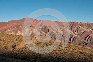 People in the Serrania de Hornocal, the hill of the fourteen colors in the Quebrada de Humahuaca , Jujuy, Argentina in 2023