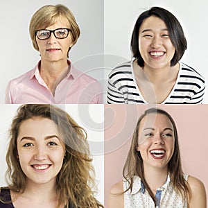 People Set of Diversity Women with Smiling Face Expression