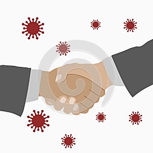 People shaking hands. Germs floating in the air.  White background