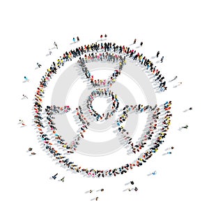 People in the shape of radiation sign.