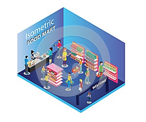 People Shopping in a Food Mart Isometric Artwork