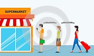 People shopping with safety distance. Social distance