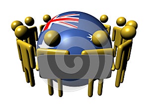 People with sign and Australia flag sphere