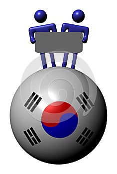 People with sign on South Korea flag sphere