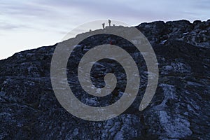 People sihouette on arctic ocean in Greenland