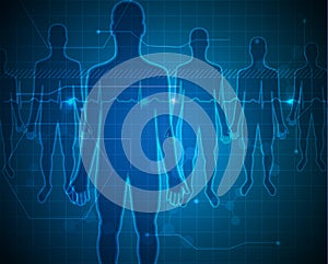 People silhouette blue background