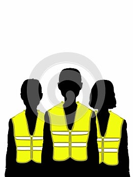 People silhouette and half bady wearing yellow vest illustration