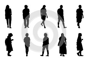 People silhouette walking set, Shadow women and men vector collection