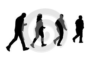 People silhouettes isolated on white background. Walking people group.