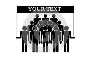 People silhouettes team hold banner