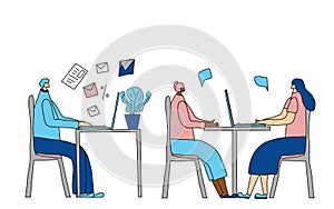 People siting at the desk. Vector design