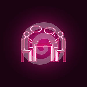 People sitting around the table talking neon icon. Elements of Team work set. Simple icon for websites, web design, mobile app,