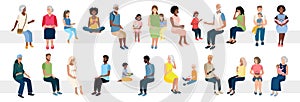 Happy people of different ages and nationalities are sitting
